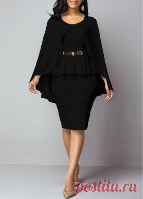 Black Faux Two Piece Poncho Dress | Rotita.com - USD $32.09