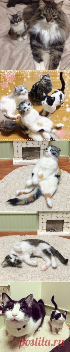 Войлочные кошки от Sukepon. Япония