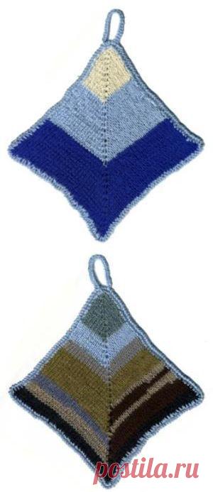 Кухонная квадратная прихватка из остатков пряжи