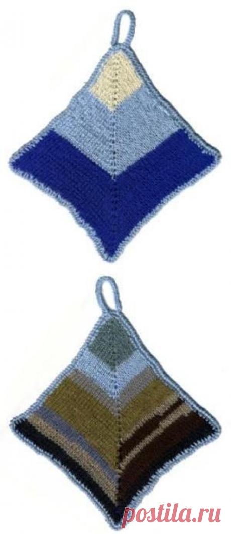 Кухонная квадратная прихватка из остатков пряжи