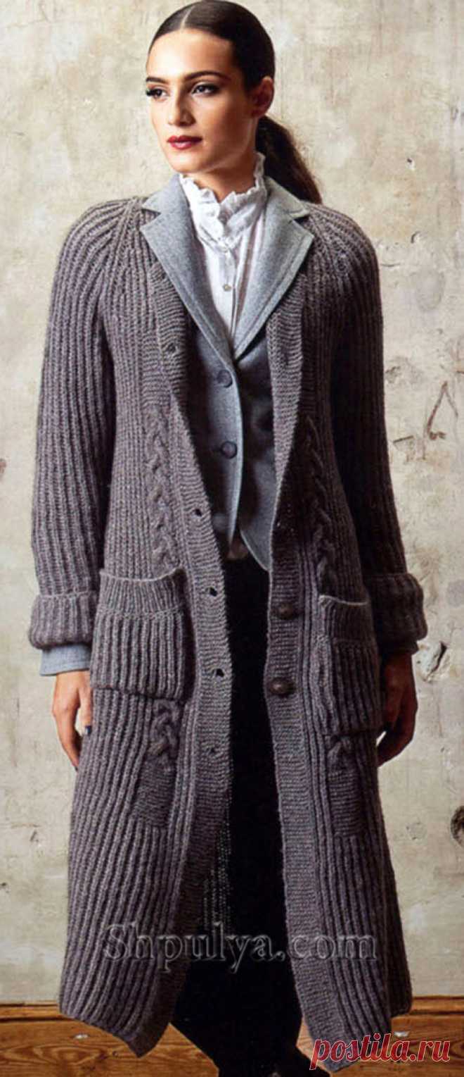 www.SHPULYA.com - Серое пальто с рукавами реглан и карманами