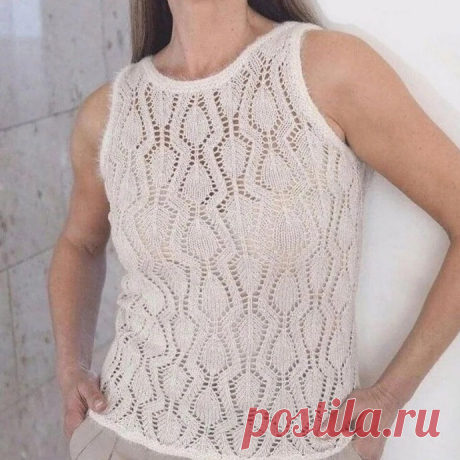 Топ спицами, пряжа из хлопка и льна