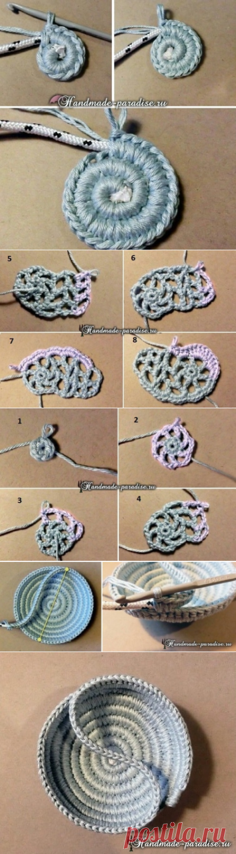 Корзинка из веревки с обвязкой крючком - Handmade-Paradise