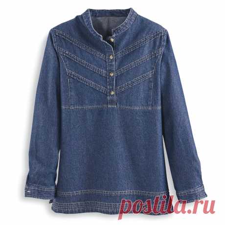 Pintuck Henley Denim Tunic - Best Selling Gifts, Clothing, Accessories, Jewelry and Home Décor