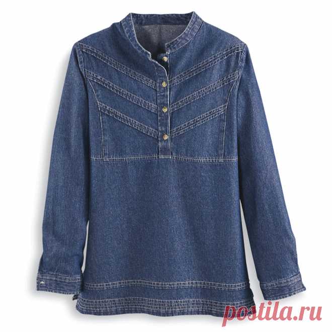 Pintuck Henley Denim Tunic - Best Selling Gifts, Clothing, Accessories, Jewelry and Home Décor