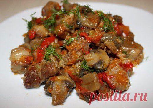 шеф-повар Одноклассники: Мясо, тушеное с шампиньонами и сладким перцем
