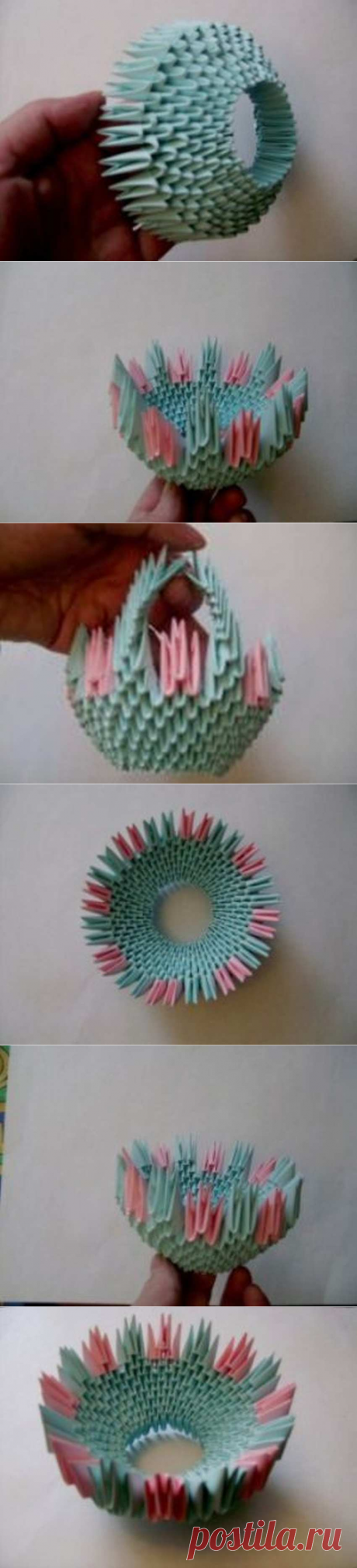 Бумажная корзинка из модулей оригами