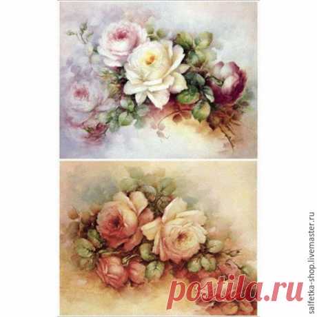 Декупажная карта 5038 Купить или заказать Декупажная карта 5038 в интернет-магазине на Ярмарке Мастеров. Размер А4. Плотность бумаги 45 г/м2. Время замачивания 20-30 секунд. Бумага для декупажа с изображением роз. Декупажная карта - это тонкий, прочный лист бумаги с нанесенным на нее изображением. Верхний слой очень гладкий, покрыт защитным лаком. Оно защищает рисунок от воздействия водосодержащих средств, которые используются в декупаже и нет необходимости защищать изображение.