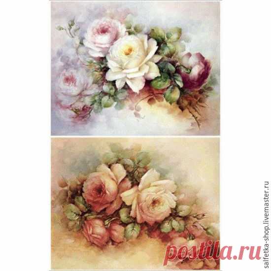 Декупажная карта 5038 Купить или заказать Декупажная карта 5038 в интернет-магазине на Ярмарке Мастеров. Размер А4. Плотность бумаги 45 г/м2. Время замачивания 20-30 секунд. Бумага для декупажа с изображением роз. Декупажная карта - это тонкий, прочный лист бумаги с нанесенным на нее изображением. Верхний слой очень гладкий, покрыт защитным лаком. Оно защищает рисунок от воздействия водосодержащих средств, которые используются в декупаже и нет необходимости защищать изображение.