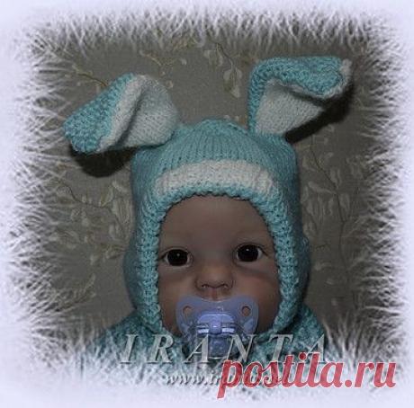 Заячья шапочка для малыша с цельновязанными (не пришивными) ушками. МК