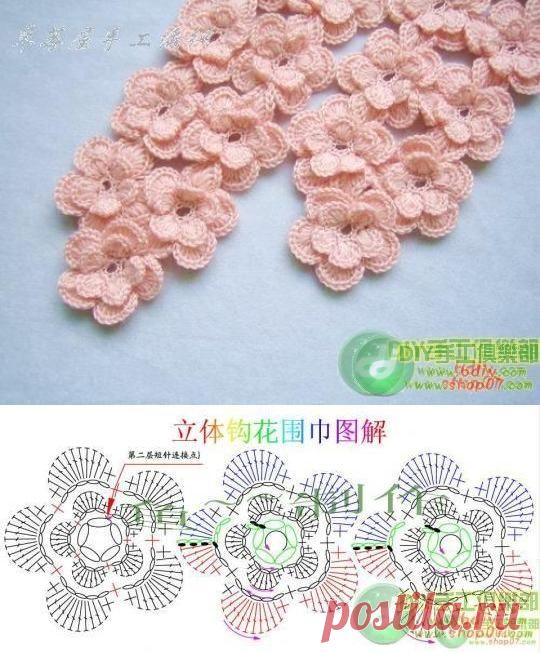 Шарфик - цветочками - крючок.