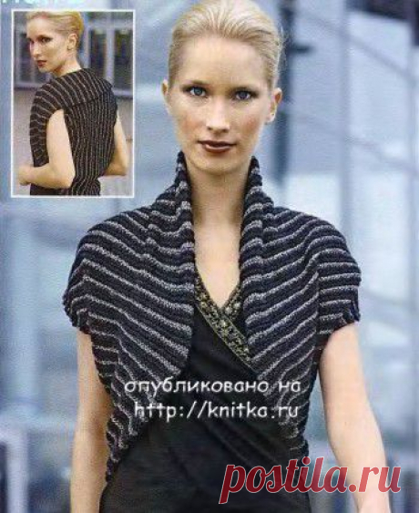 Черно-серая накидка-болеро. Вязание для женщин. Вязание спицами knitka.ru