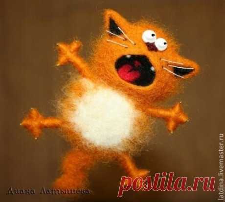 Купить Магнит &quot;Кот Летяга-а-а-а&quot; - магнит на холодильник, магнит, Валяние, брошь