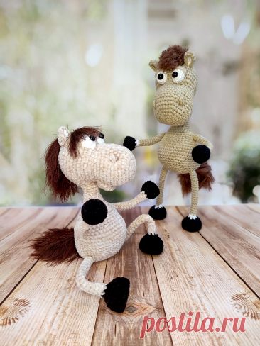PDF Просто Конь крючком. FREE crochet pattern; Аmigurumi toy patterns. Амигуруми схемы и описания на русском. Вязаные игрушки и поделки своими руками #amimore - лошадь на проволочном каркасе, лошадка из обычной пряжи, конь.