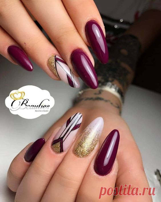 Бордовый маникюр с геометрией