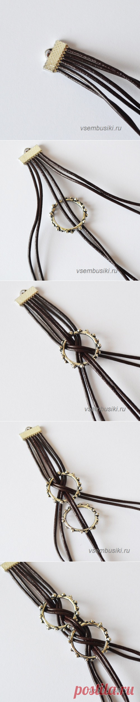 Идеи браслетов из кожи. Мастер-класс браслета из кожаных шнуров и декоративных колец.