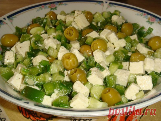 Зелёный греческий салат с сыром фета рецепт с фото пошагово - 1000.menu