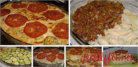 Запеканка с кабачками и фаршем - и макаронами.