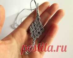 Macramé diamond-shaped lace silver gray necklace earrings set