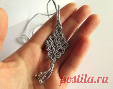 Macramé diamond-shaped lace silver gray necklace earrings set