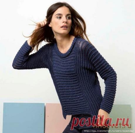 СЕРЕБРИСТО-СИНИЙ ДЖЕМПЕР СПИЦАМИ ЖЕНСКИЙ