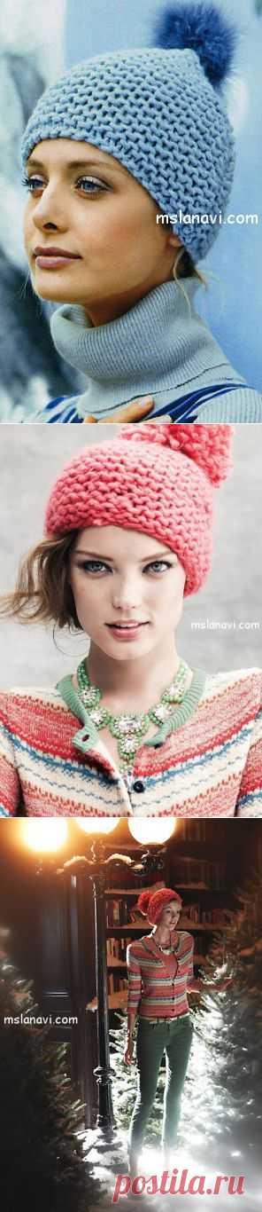 Женские шапки с помпоном | Вяжем с Lana Vi