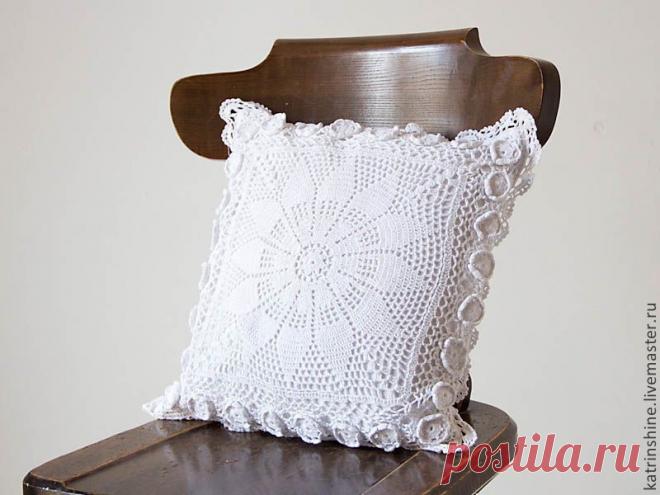Винтажная вязаная крючком белая наволочка - винтажный стиль,украшение интерьера