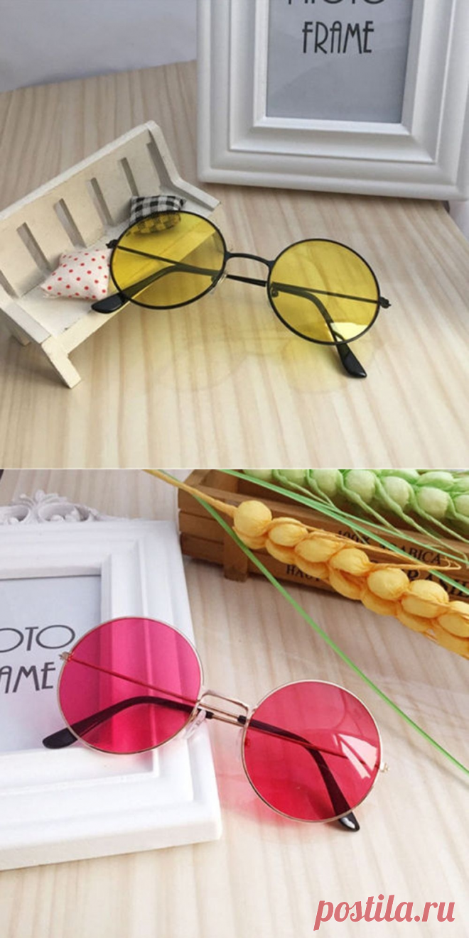 Круглые очки от солнца с металлической оправой и цветной выпуклой линзой (в наличии желтые, коралловые и черные) - Солнцезащитные очки и аксессуары / СЮРПРАЙЗ