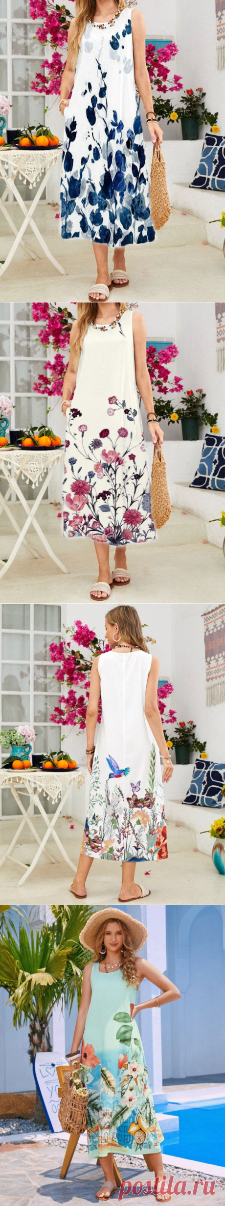 Casual printed round neck maxi dresses - Cicicloth