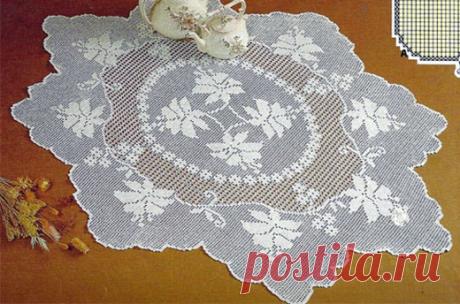 Филейный коврик «Лилии». Схема Филейный коврик «Лилии». Схема вязания крючком