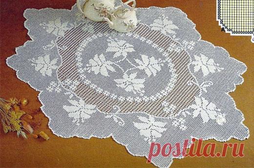 Филейный коврик «Лилии». Схема Филейный коврик «Лилии». Схема вязания крючком