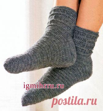 Серые мужские носки. Вязание крючком