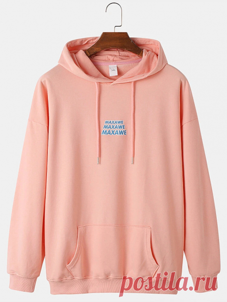 Mens Letter Back Print Solid Color Cotton Casual Loose Drawstring Hoodies With M - US$42.99