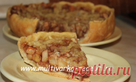 Открытый пирог с яблоками в мультиварке