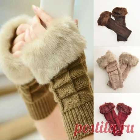 Fashion Women Lady Warm Fur Wool Triangle Knitting Yarn Half Fingers Gloves | eBay