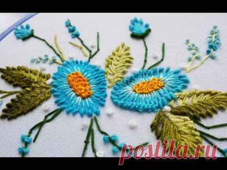 ВЫШИВКА: ЦВЕТОЧКИ для начинающих  \   EMBROIDERY: FLOWERS for beginners