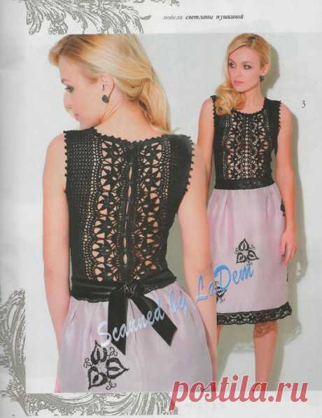 Вязание | Черное платье с кружевным лифом.