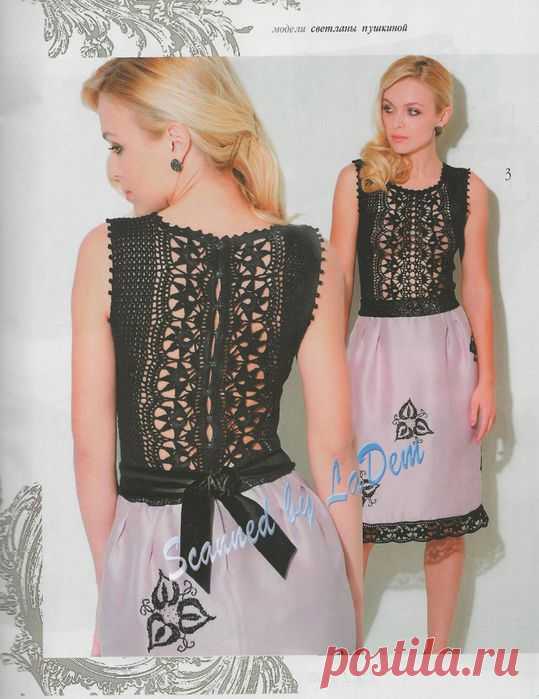 Вязание | Черное платье с кружевным лифом.