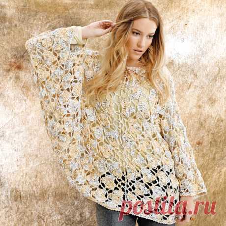 Ажурный джемпер с рукавами «летучая мышь» - схема вязания крючком. Вяжем Джемперы на Verena.ru