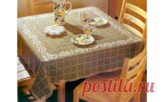 Филейная скатерть на квадратный стол Филейная скатерть на квадратный стол. Схема
