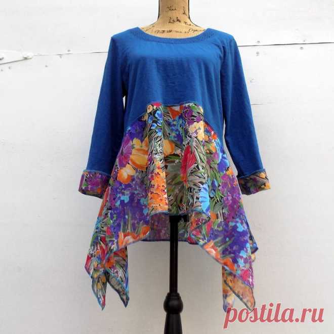 Blue Floral Lagenlook Top | Etsy