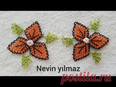 İĞNE OYASI ÜÇ YAPRAKLI ÇİCEK YAPIMI