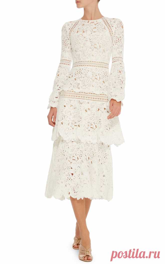 Long Sleeve Tiered Dress by Oscar de la Renta | Moda Operandi