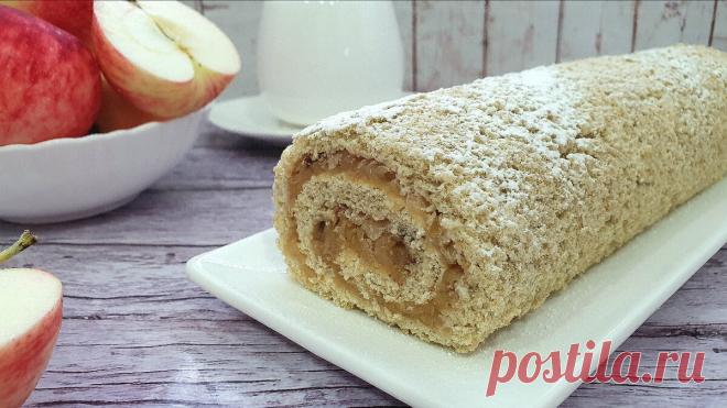 Диетический БИСКВИТНЫЙ РУЛЕТ с яблочной начинкой | Рецепты ЛАЙТ | Дзен