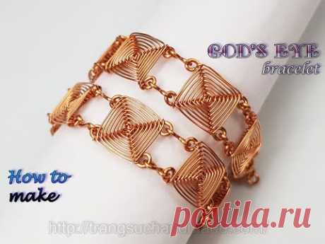 Pulseira de corrente quadrada inspirada "ofício do olho de Deus" - jóias de fio de cobre 495