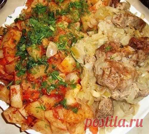 "Шашлык" с  картошечкой, приготовленные в духовке.