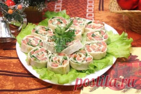 Рулетики из лаваша с красной рыбой – Рецепт с фото. Рецепты. Новогодние рецепты 2017. Новогодние закуски