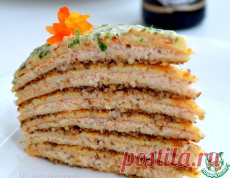 Блинный торт с куриным паштетом и грибами – кулинарный рецепт
