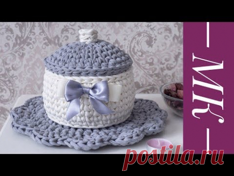 Вяжем корзинку крючком из трикотажной пряжи