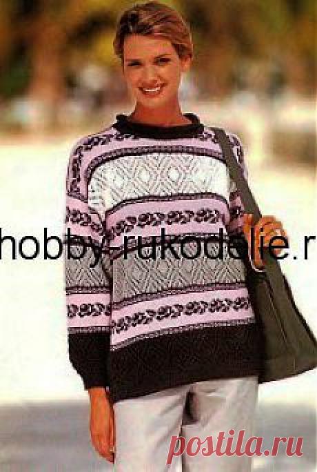 Хобби (рукоделие своими руками): вышивка, вязание » Архив блога » Серо-розовый жаккардовый пуловер – вязание спицами